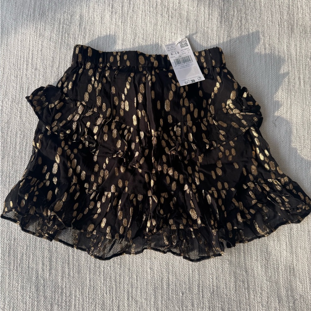 Mango Kids y9-10 Black Ruffle Skirt with Gold Polka dot